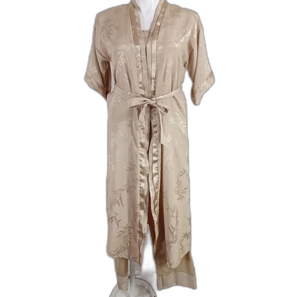 Petra Fashions 4 pc Night Pant Lounge Wear Robe‎ Belt Gold Floral Size L